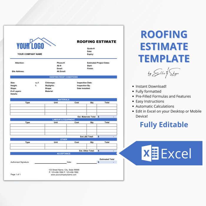 Printable Roof Estimate Template Printable Roof Estimate Template